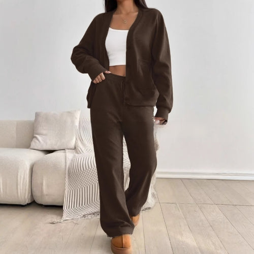Autumn And Winter Women's Cardigan Jacket Wide Leg Pants Casual Suit