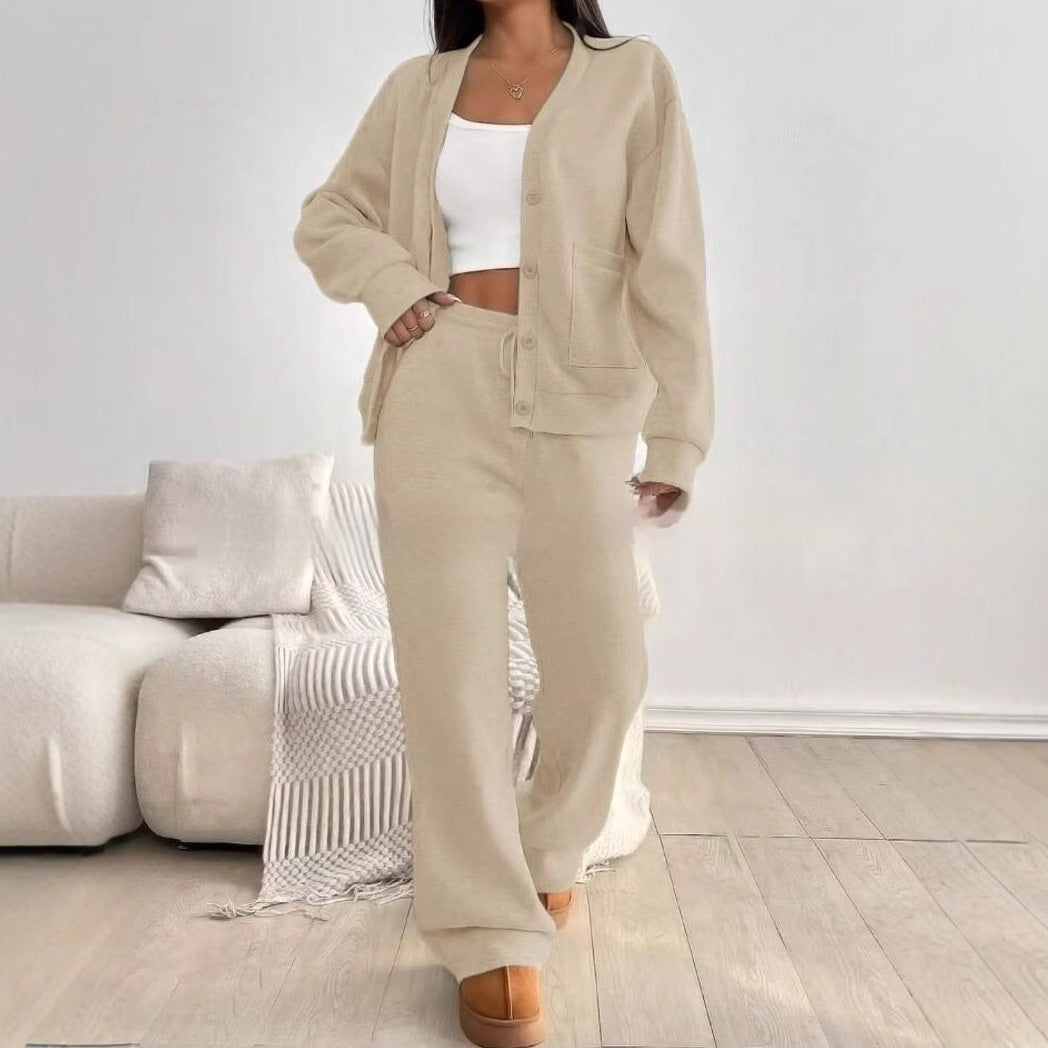 Autumn And Winter Women's Cardigan Jacket Wide Leg Pants Casual Suit